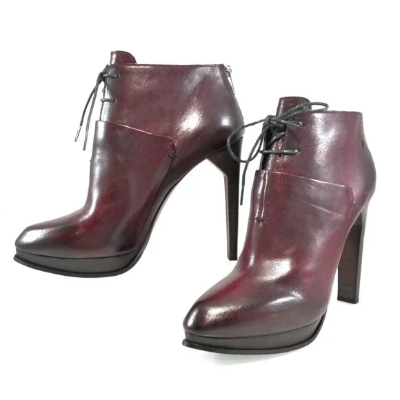 NIB$995 CoSTUME NATIONAL LACED LEATHER ANKLE BOOTS PLATFORM BACK ZIP HEELS 39.5
